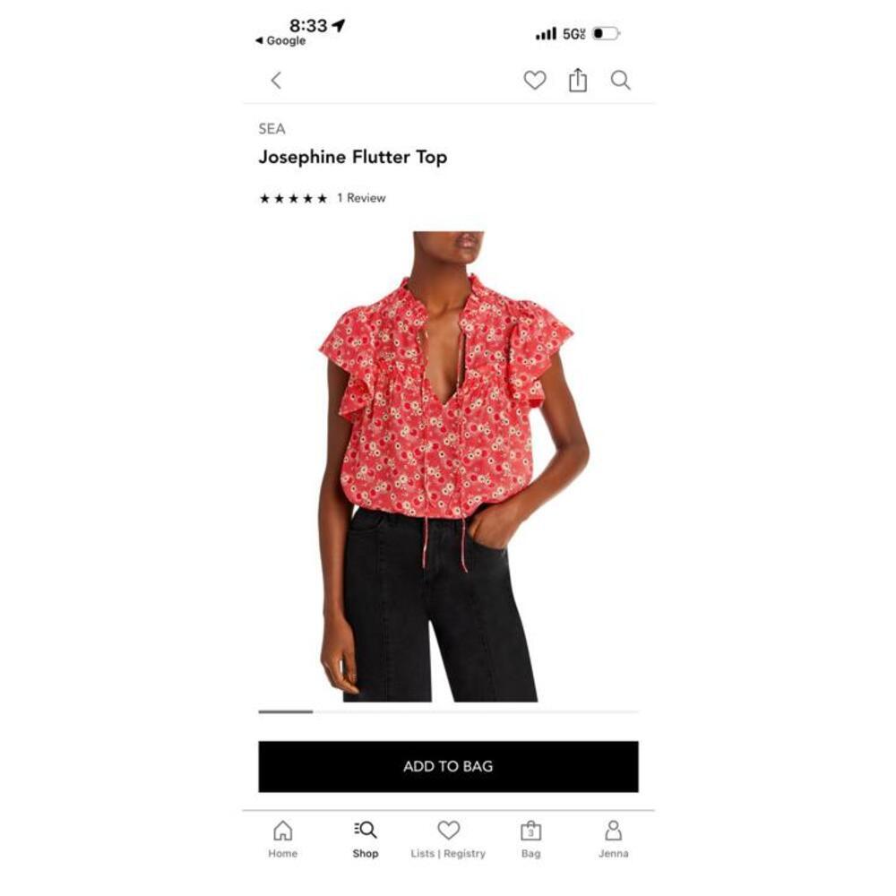 NWOT Sea NY Red Floral Josephine Silk Flutter Short Sleeve Blouse XS